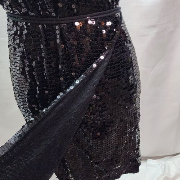 MICHAEL Michael Kors Black Allover Sequin Wrap Dress Size Petite Medium - Picture 7 of 12